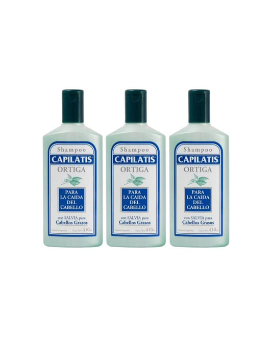 KIT 3x Shampoo anti caída cabello graso Capilatis 410ml c/u